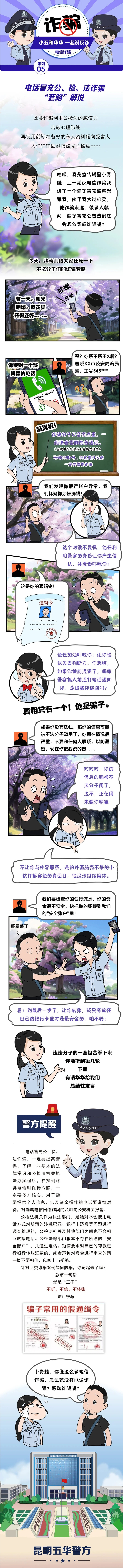 【普法强基】小五和华华一起说反诈⑤：电话冒充公、检、法诈骗“套路”解说