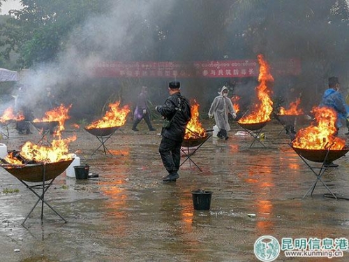 缅甸第四特区销毁毒品现场