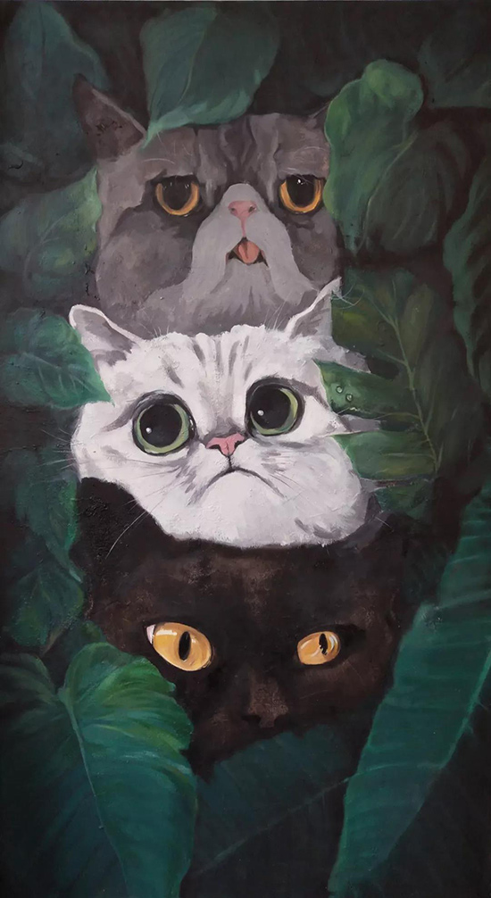（张李娜）《躲猫猫》布面油画-50cm-x-90cm-2019年