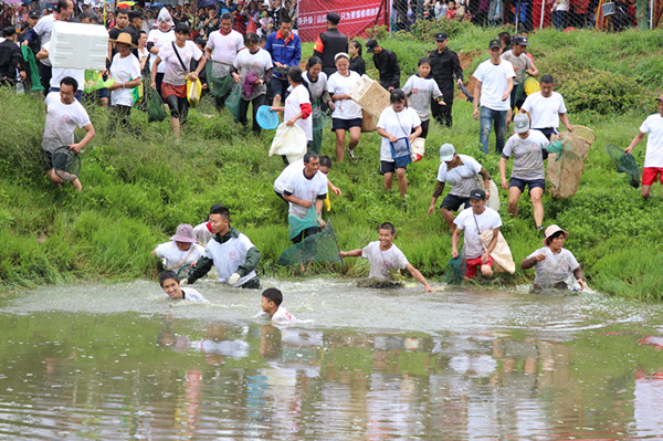 冲入鱼塘。记者薛江涛摄