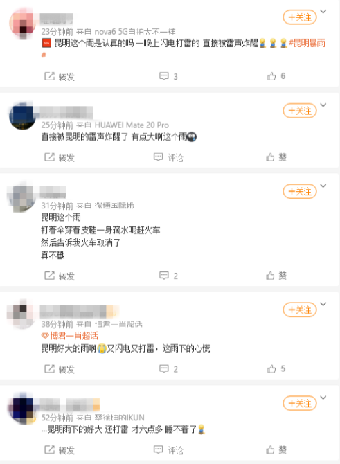 云南气象连发20多条预警信息，昆明发布暴雨蓝色预警！防范强降雨引发的道路积水、山洪等灾害…