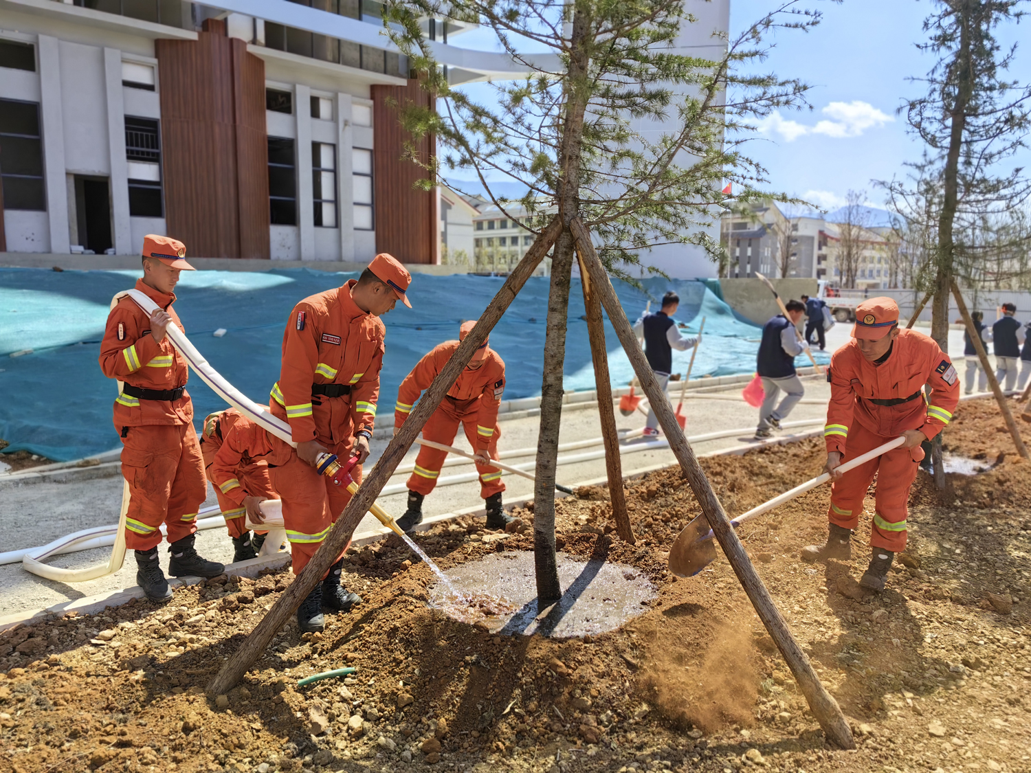 图为消防员开展义务植树。保奇摄